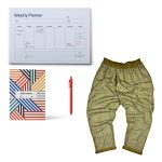 Combo geometrie di ambasceria cult pantalone verde chiaro pastrano e starter kit WEEW smart design weekly agenda e planner